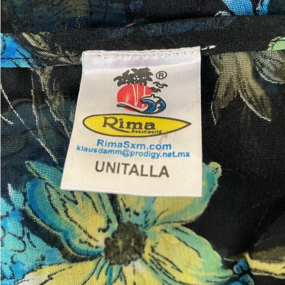 Rima Beachworld Women Top S Blue Floral Light Sheer Beachy Coverup Tropical Boho - Picture 2 of 8